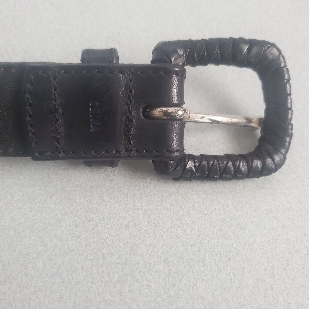 Vintage Fossil Black Leather Belt Medium Interlocking Ring Y2K Waist Belt - Picture 9 of 16